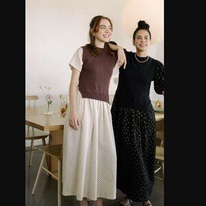 Things Between Boheme Elvie Brown & White Floral Knit Vest Overlay Midi Dress S